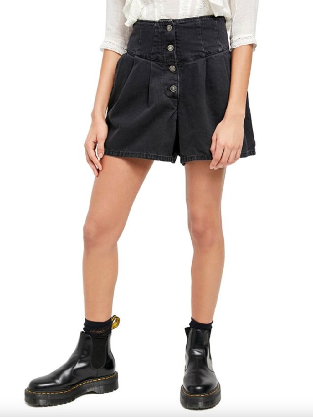 NWT • Free People Paris pleated high waisted denim shorts